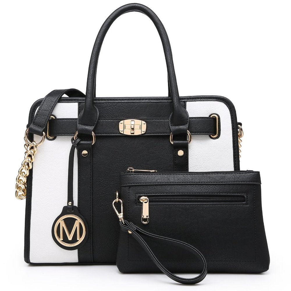 MKP Womens Satchel Female Handbags Two Tone Vegan Leather Shoulder Bag